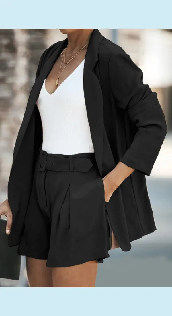 Longline Blazer and Shorts Set with Pockets