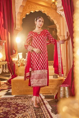 Maroon Banarasi Silk Pants Set