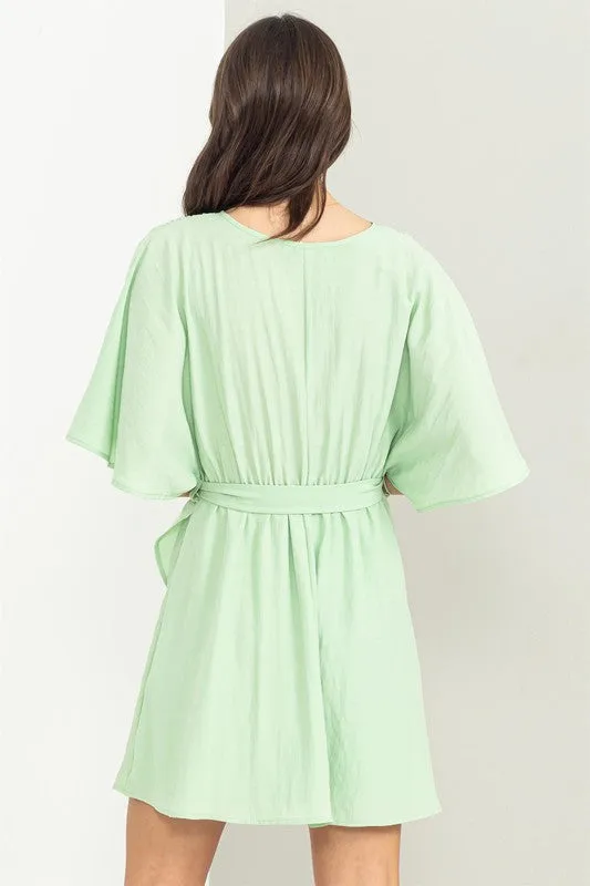 Mint Beyond Chic Belted Wrap Mini Dress