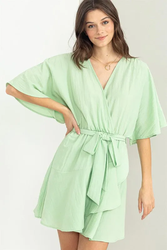 Mint Beyond Chic Belted Wrap Mini Dress