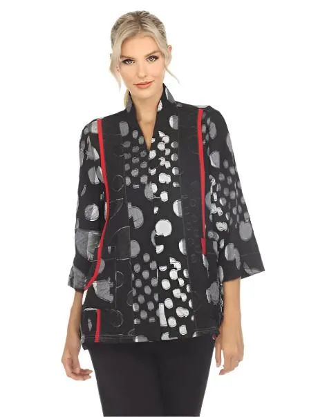 Moonlight Polka-Dot Blouse/Jacket in Silver, Grey, Red & Black -3786