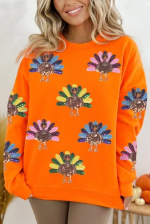 Multicolor Thanksgiving Sequins Turkeys Sweatshirt