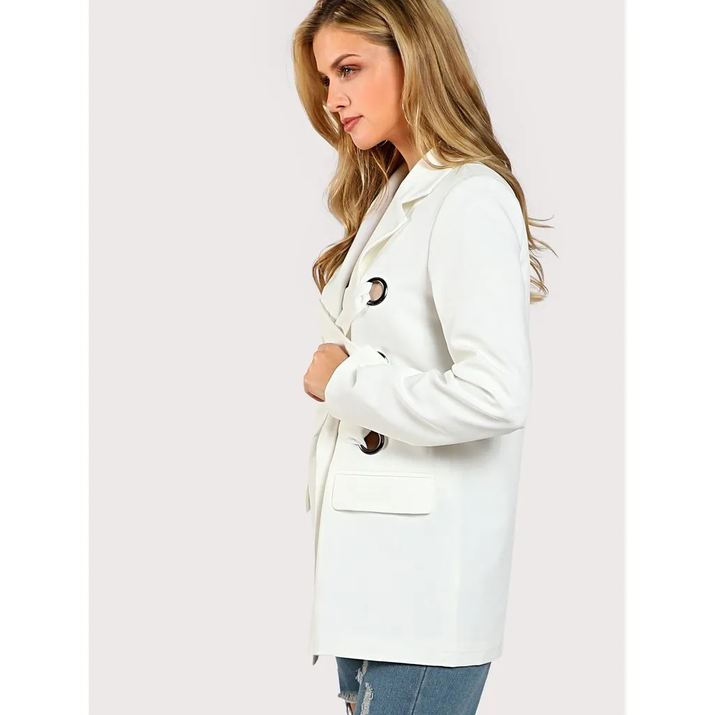 Notch Collar Grommet Lace Up Front Blazer