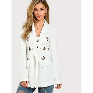 Notch Collar Grommet Lace Up Front Blazer