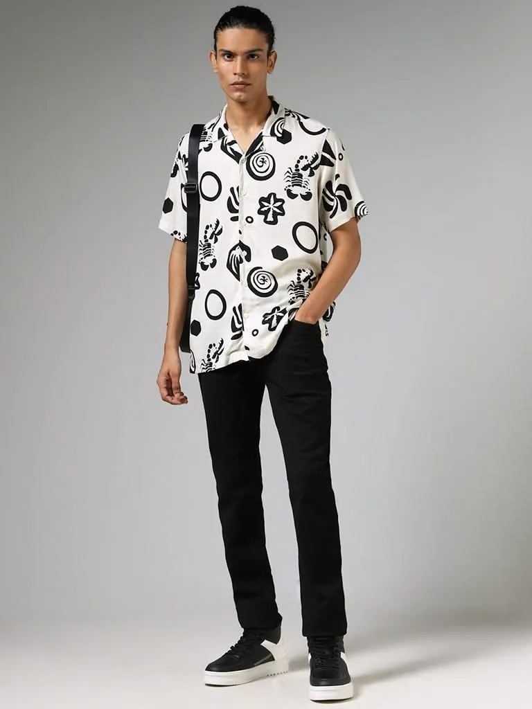 Nuon Off White Printed Relaxed-Fit Shirt