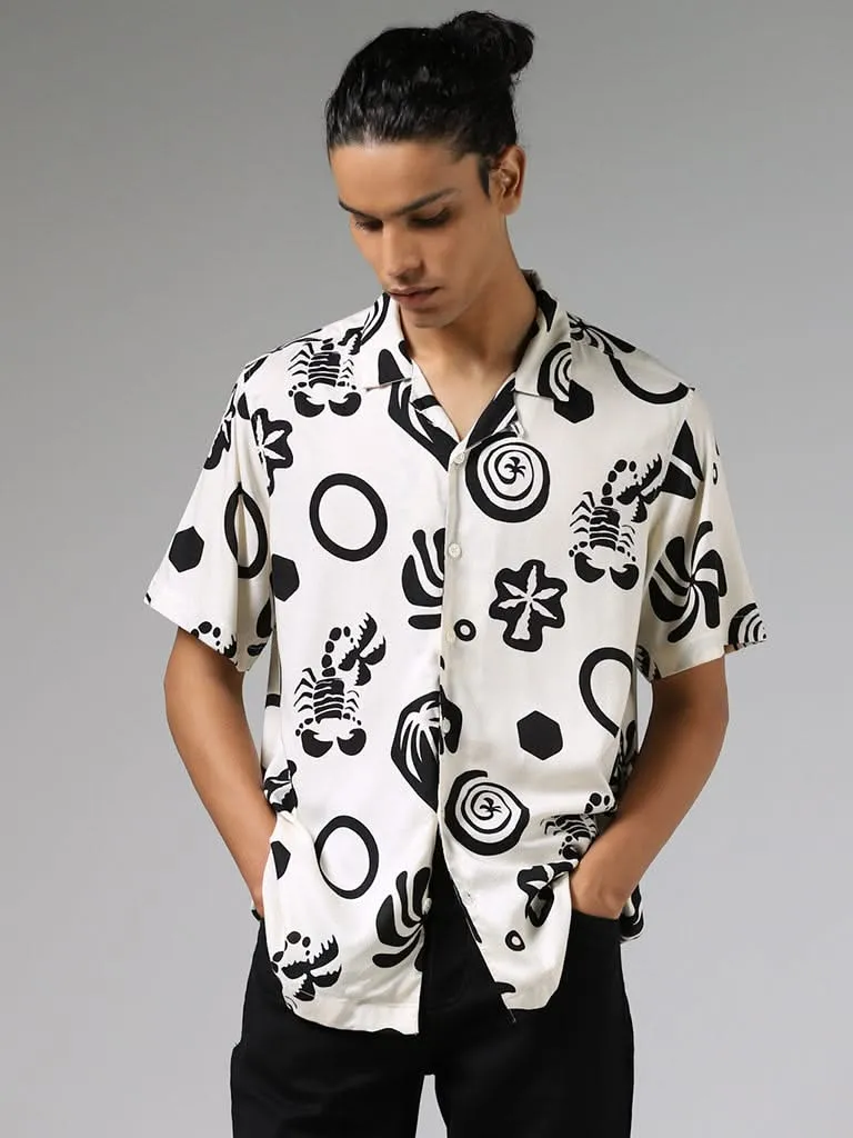 Nuon Off White Printed Relaxed-Fit Shirt