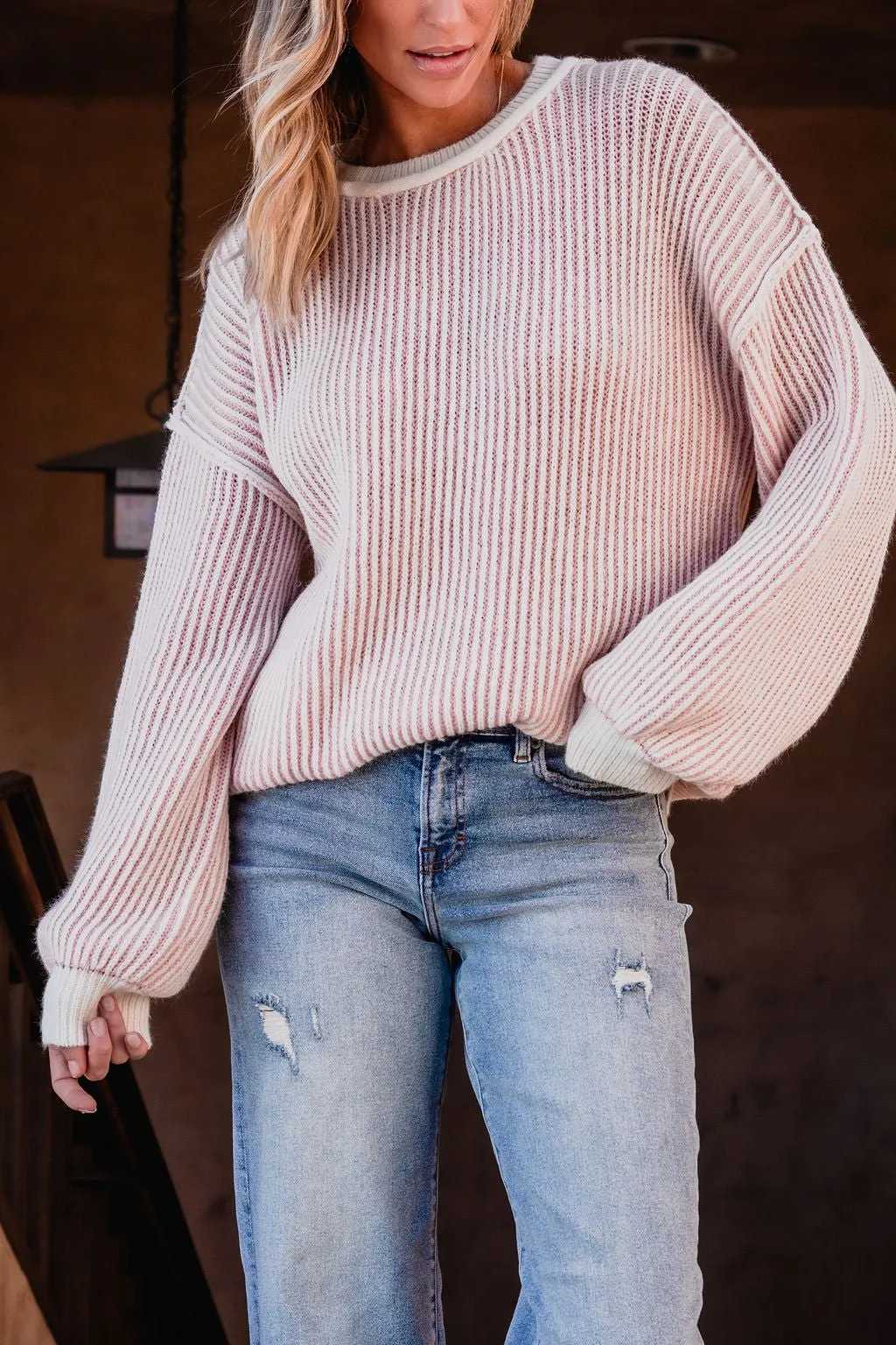 Pink Striped Seam Detail Sweater