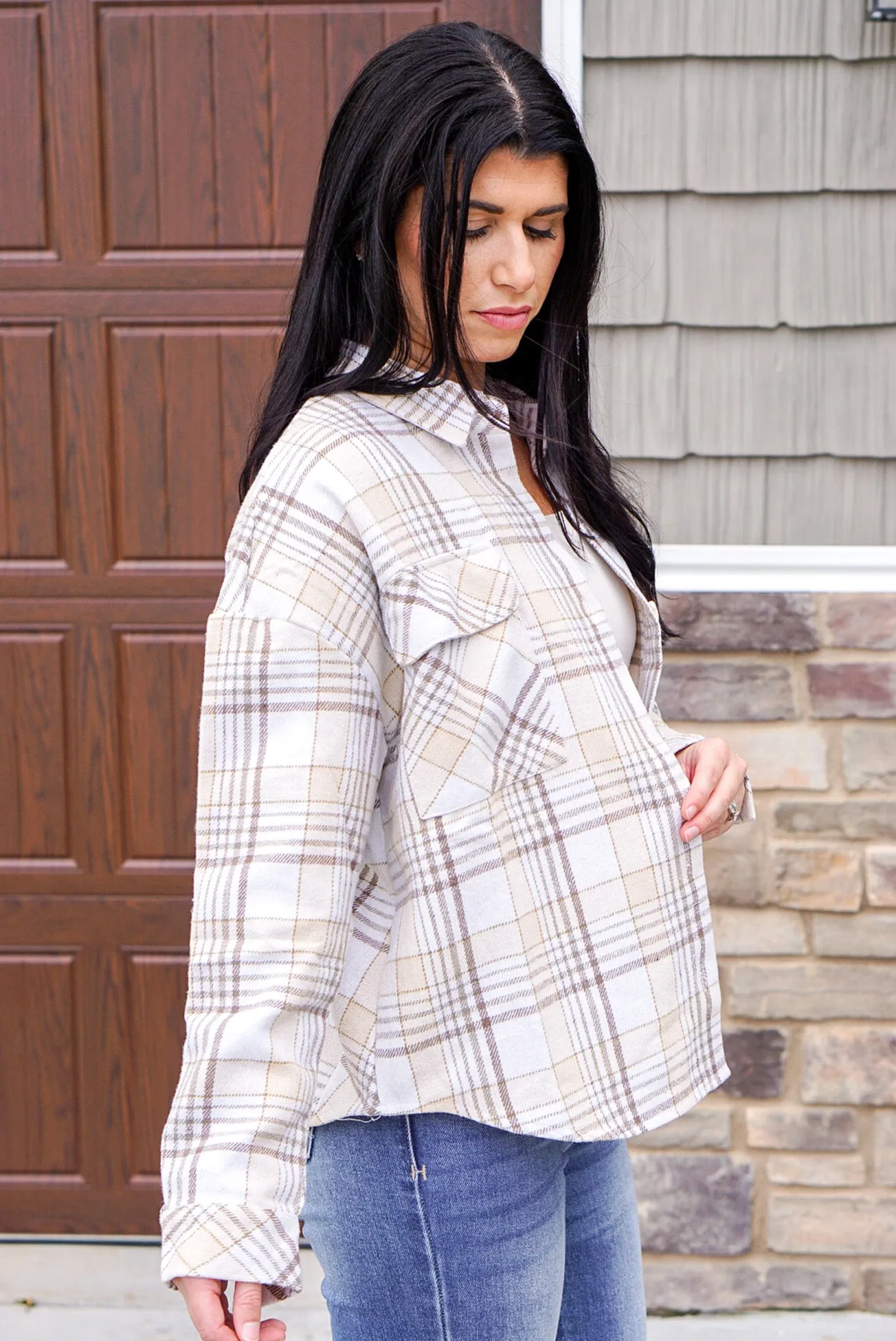 Plaid Ivory Flannel Top