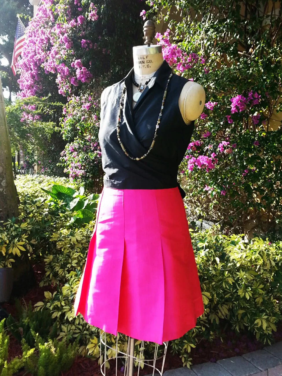 Pleated Cocktail Skirt Thai Silk Precious Pink