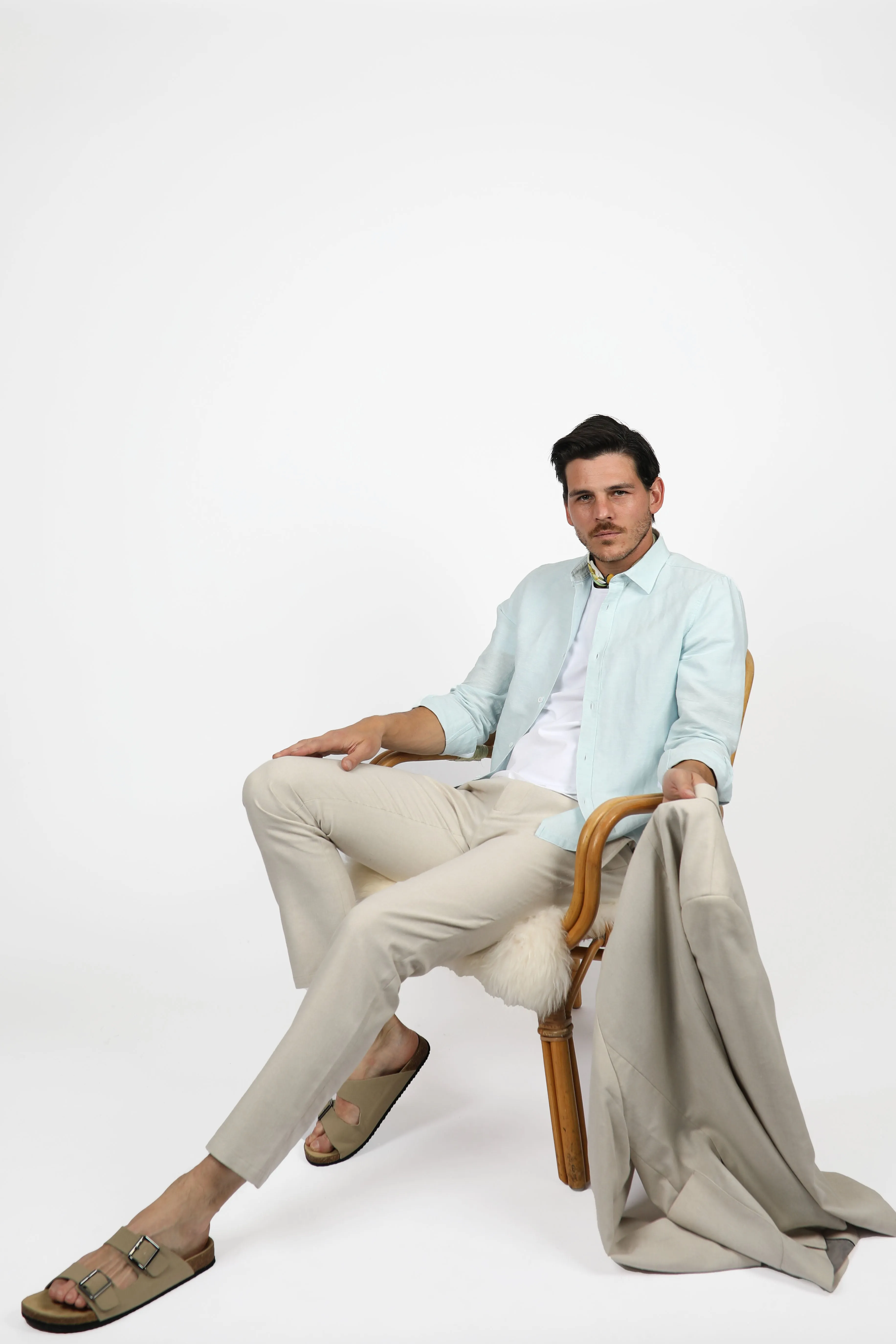 Relaxed Fit Ice Blue Linen Shirt