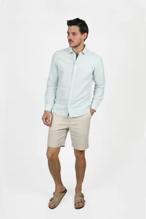 Relaxed Fit Ice Blue Linen Shirt