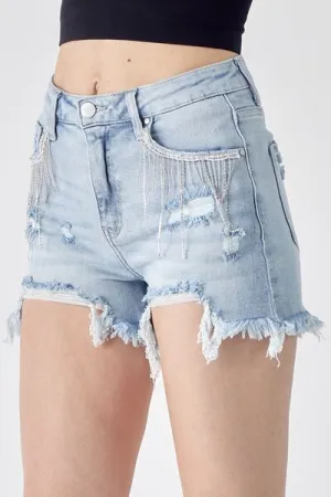 RISEN  Gone Country Frayed Hem Denim Shorts