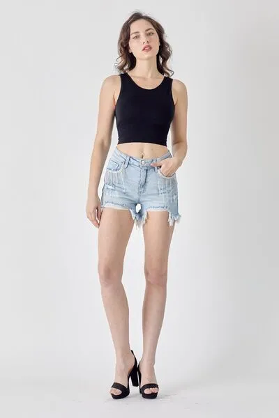 RISEN  Gone Country Frayed Hem Denim Shorts