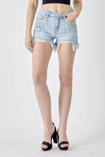 RISEN  Gone Country Frayed Hem Denim Shorts