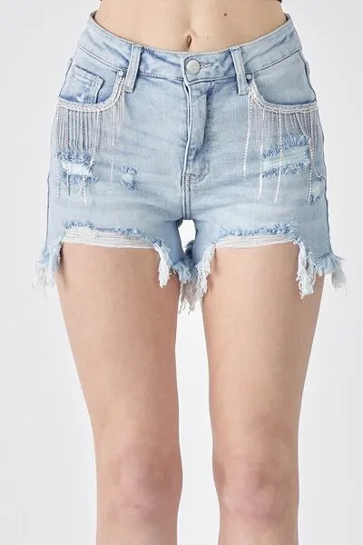 RISEN  Gone Country Frayed Hem Denim Shorts