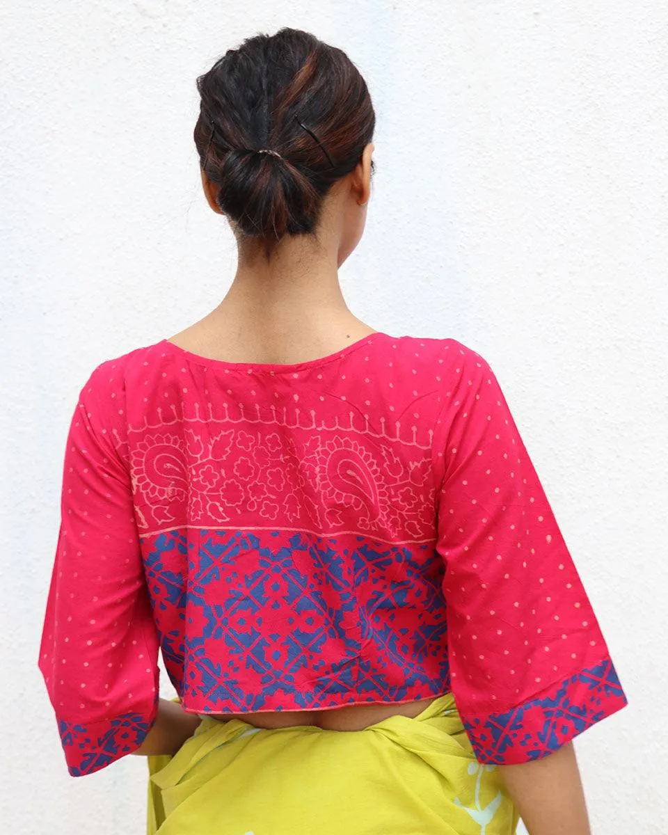 Rosalin Handblock Printed Cotton Crop Top Blouse