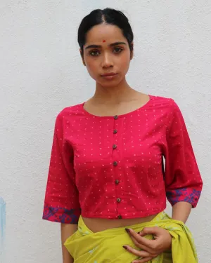 Rosalin Handblock Printed Cotton Crop Top Blouse