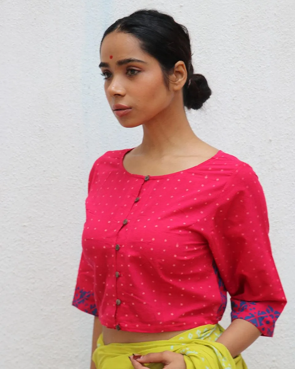 Rosalin Handblock Printed Cotton Crop Top Blouse