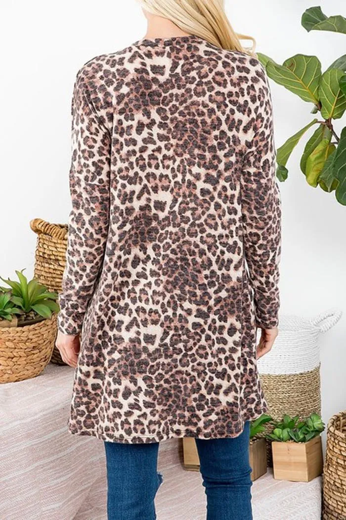 Round Neck Pocket Detail Animal Print Tunic Top