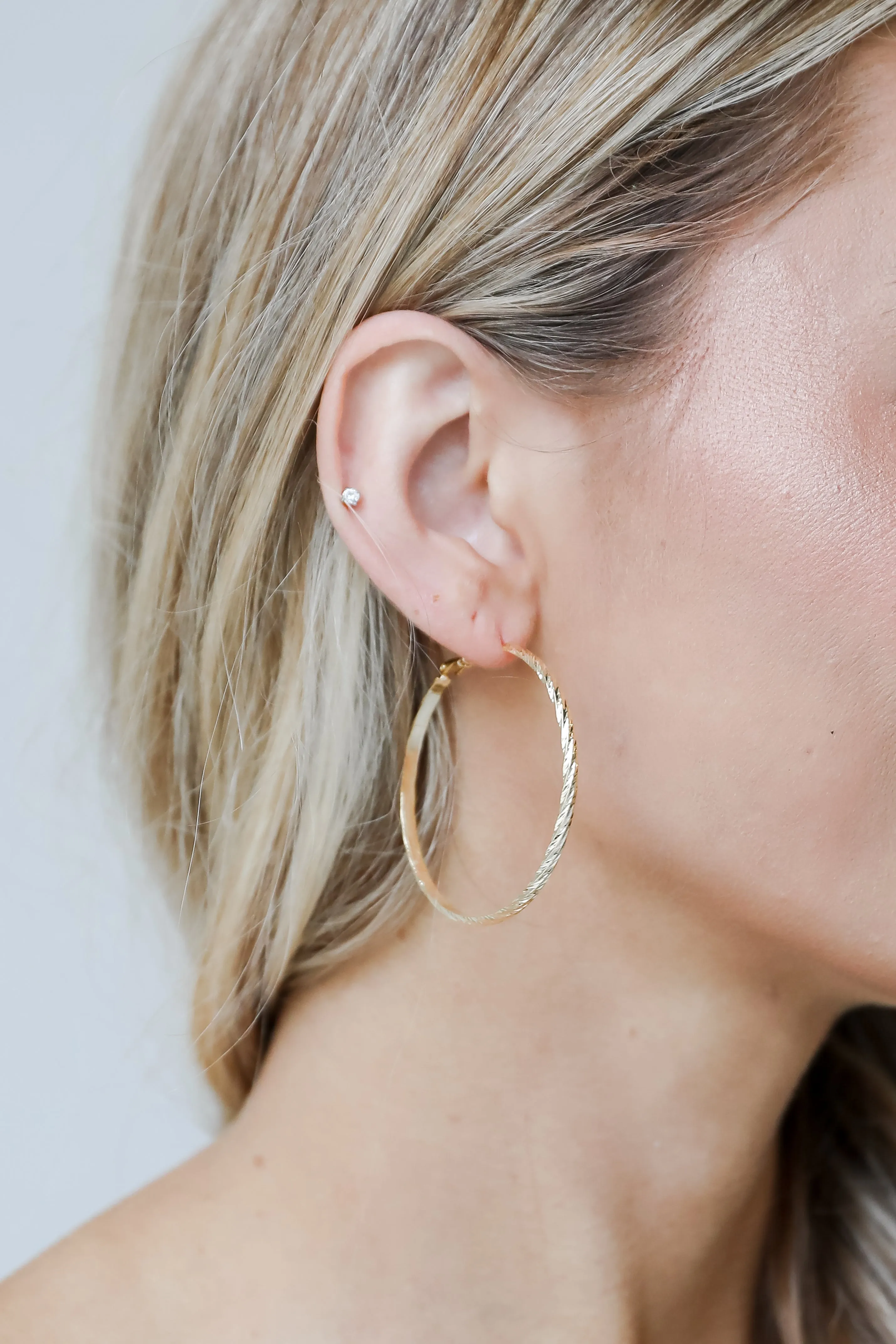 Sara Gold Textured Hoop Earrings