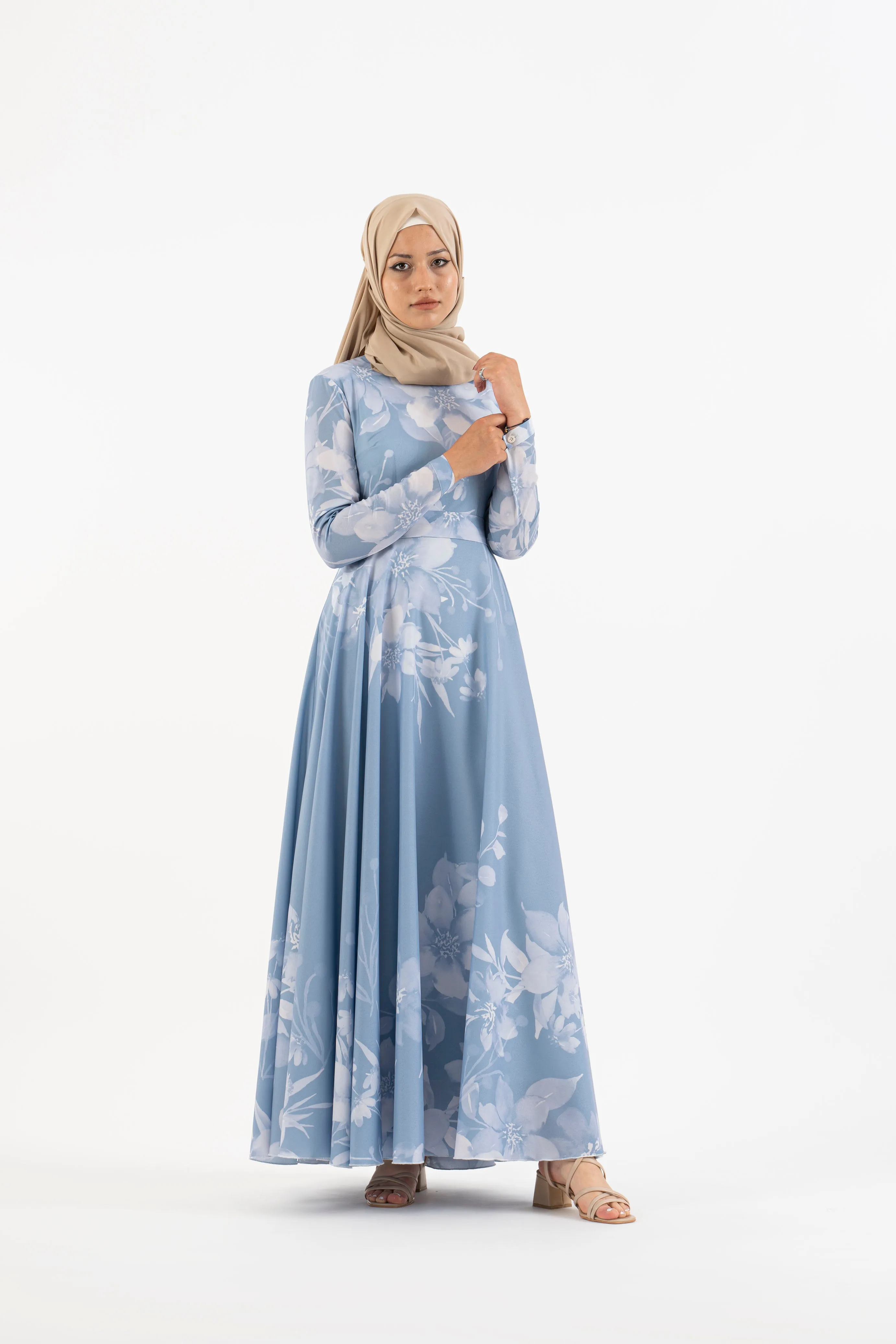 Sky blue floral long dress