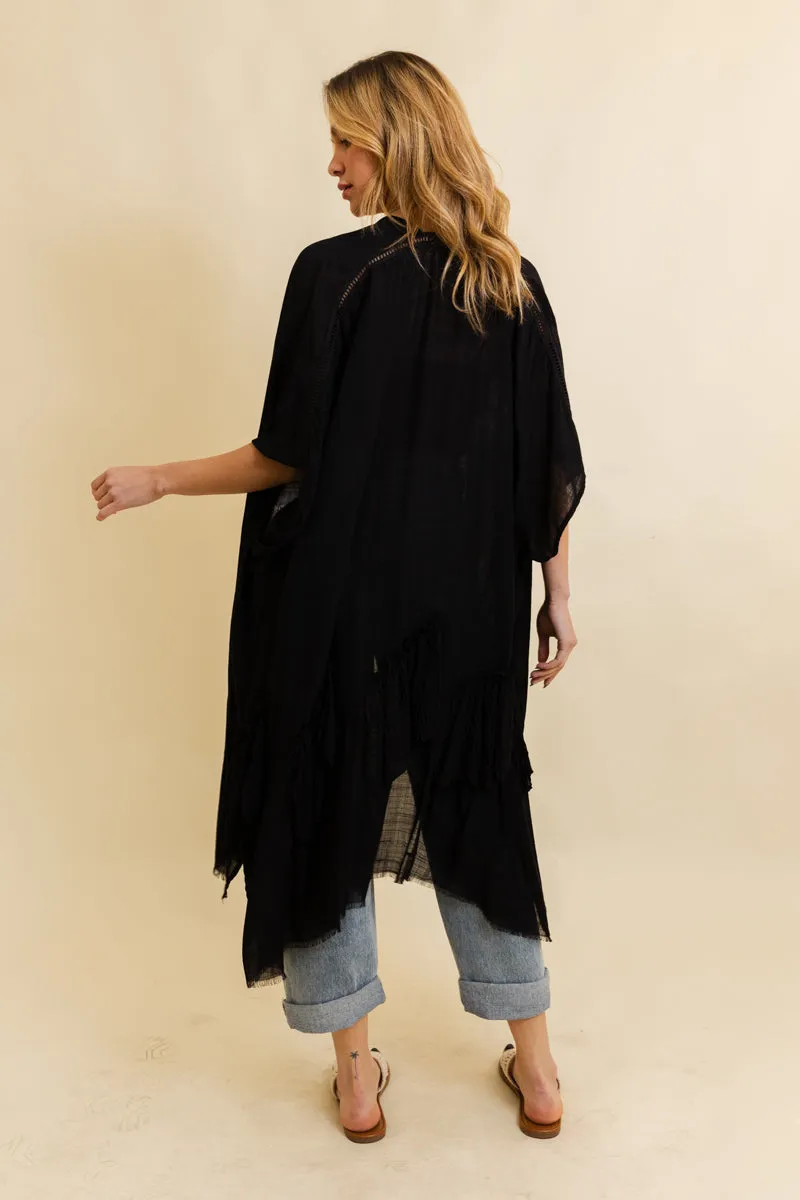 Solid Ruffle Edge Bohemian Kimono