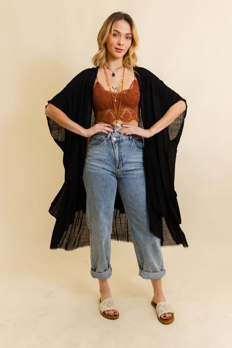 Solid Ruffle Edge Bohemian Kimono