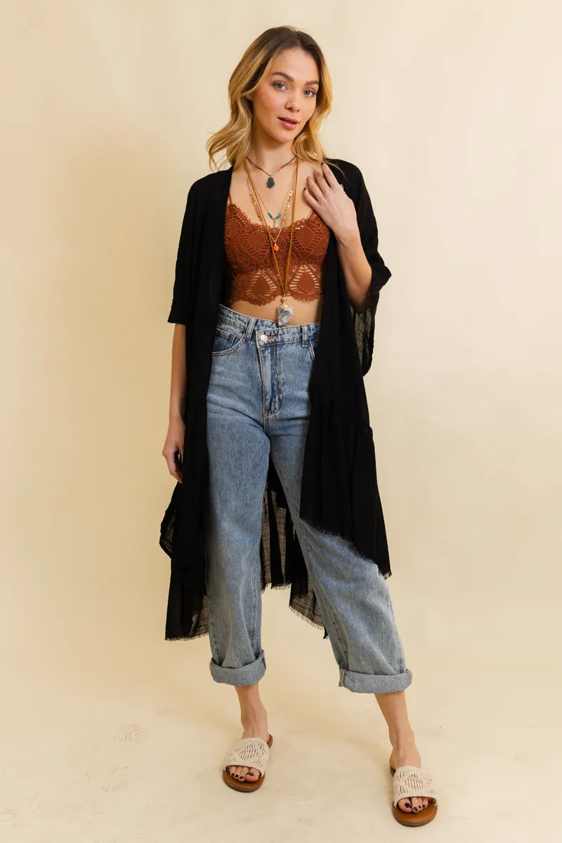 Solid Ruffle Edge Bohemian Kimono