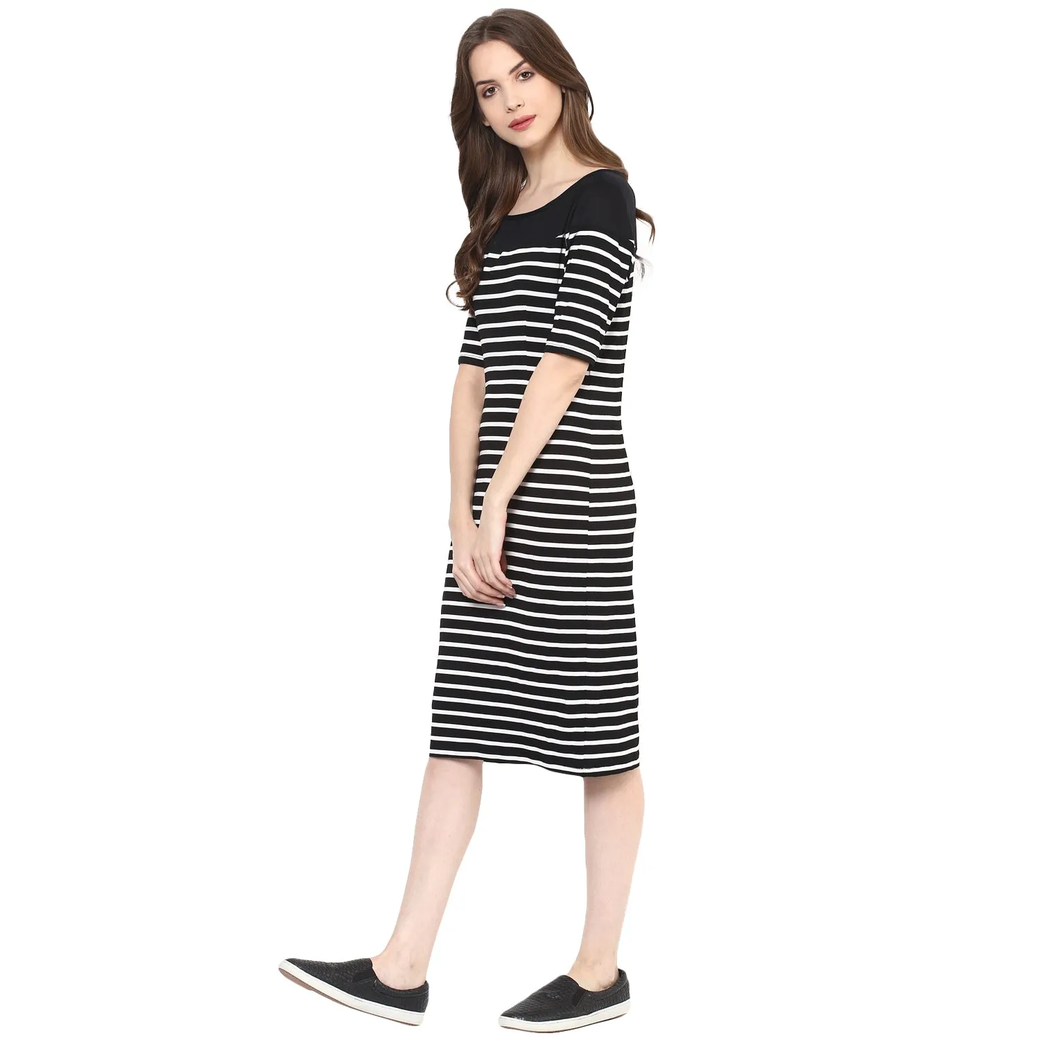 Stripe Yoke Midi Dress