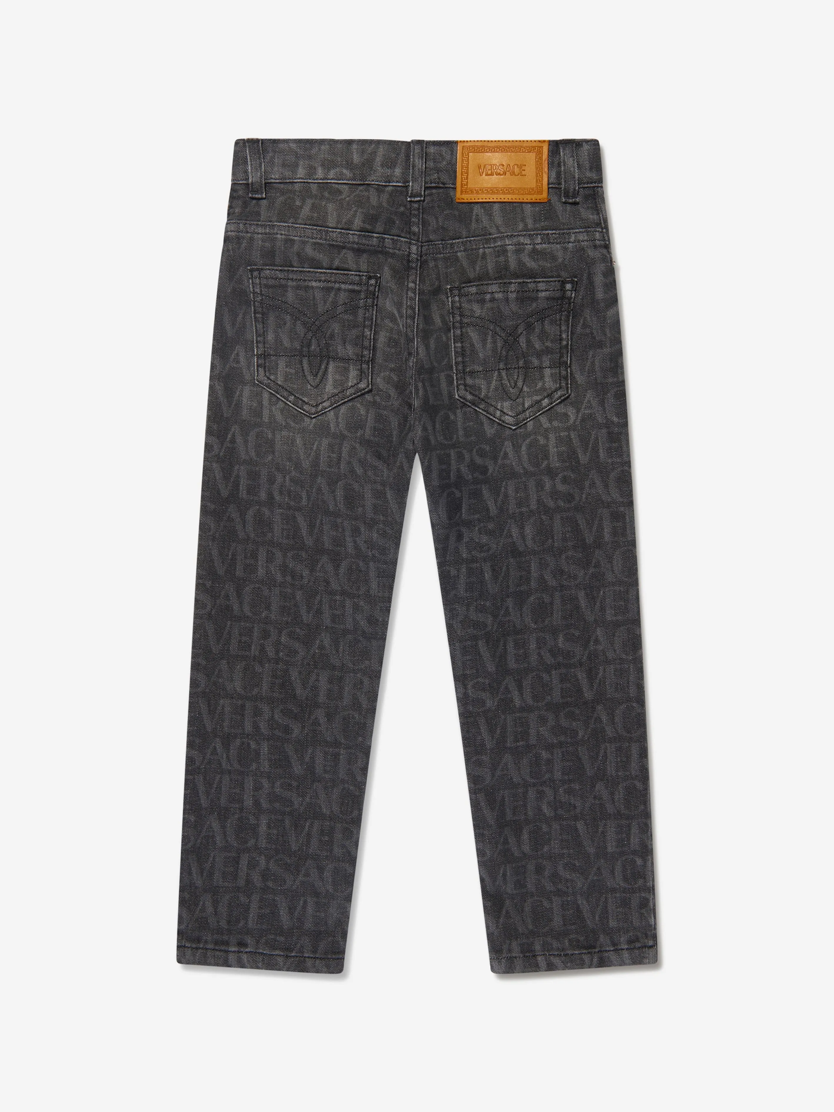 Versace Boys Logo Print Jeans in Black