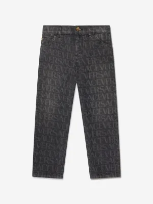 Versace Boys Logo Print Jeans in Black