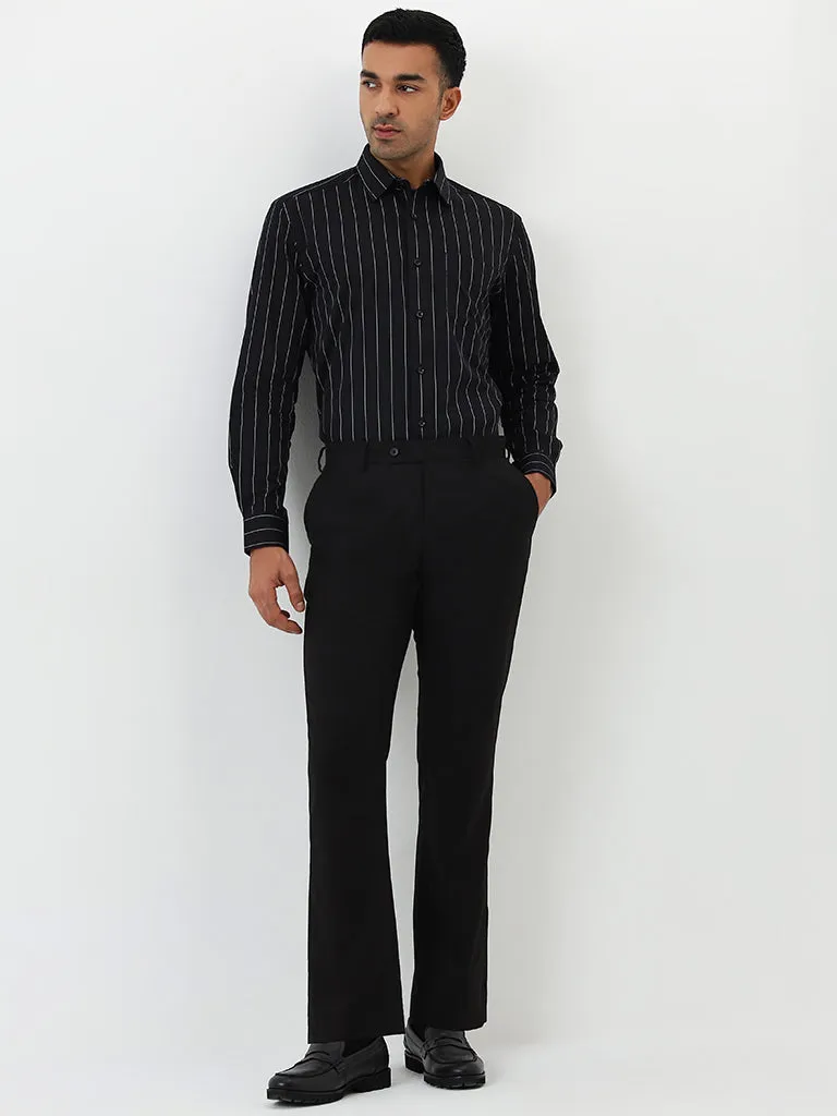 WES Formals Black Pinstriped Relaxed-Fit Cotton Shirt