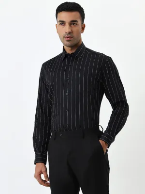 WES Formals Black Pinstriped Relaxed-Fit Cotton Shirt