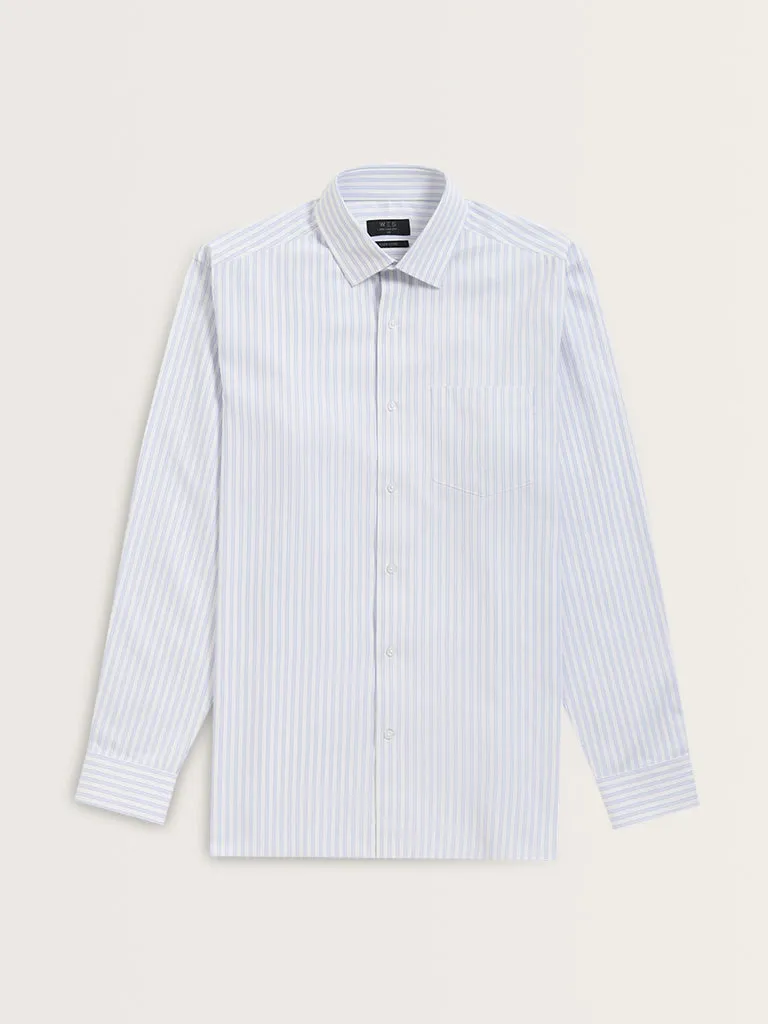 WES Formals Blue Stripe Pattern Relaxed-Fit Shirt