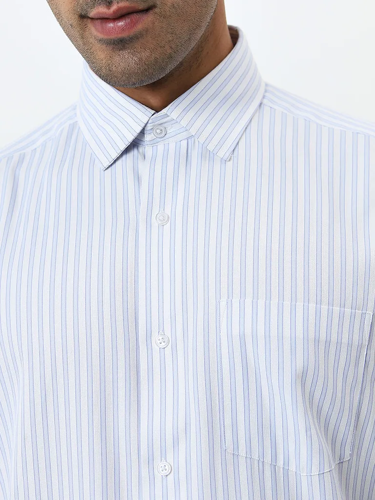 WES Formals Blue Stripe Pattern Relaxed-Fit Shirt