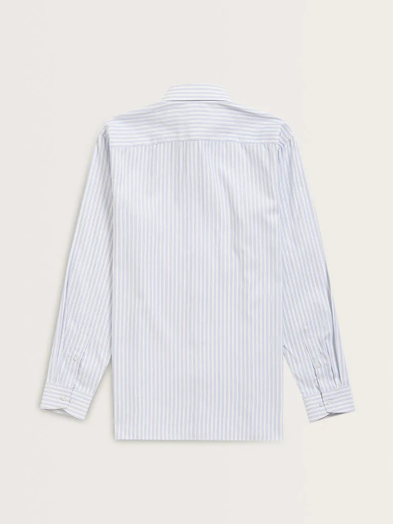 WES Formals Blue Stripe Pattern Relaxed-Fit Shirt