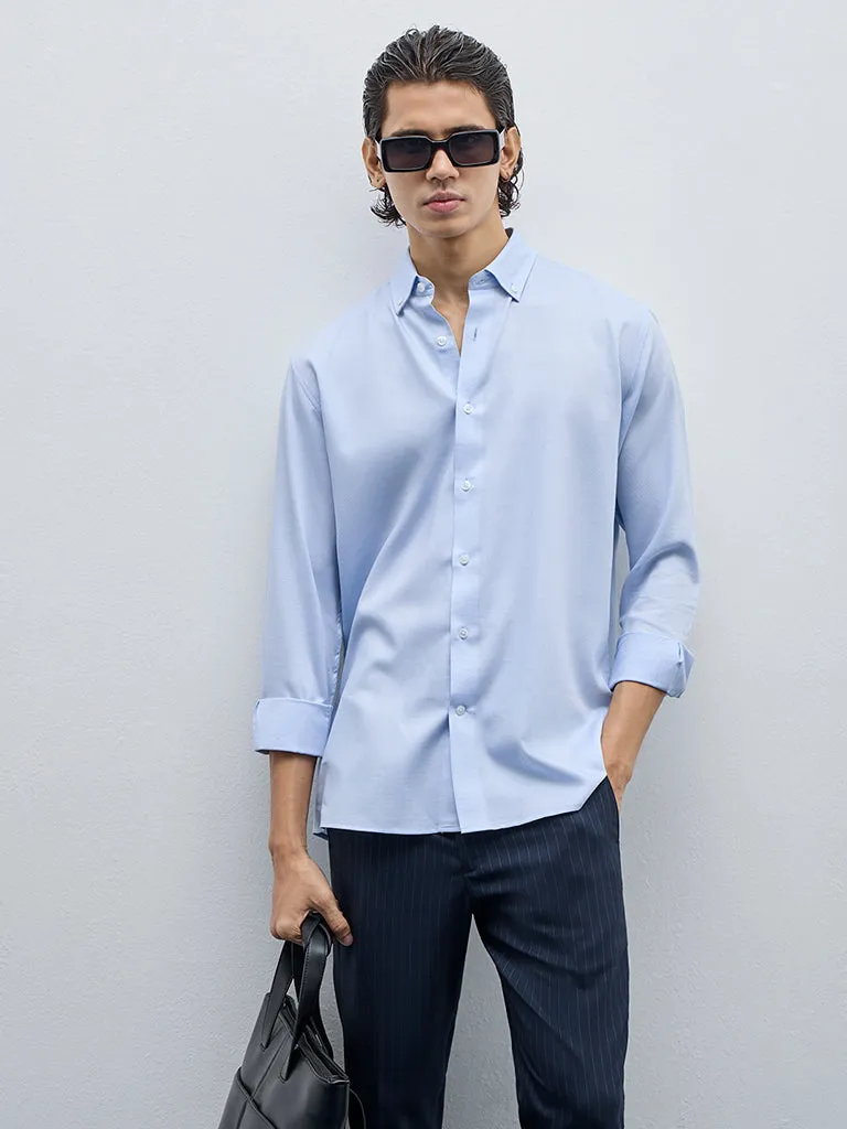 WES Formals Light Blue Patterned Relaxed-Fit Shirt