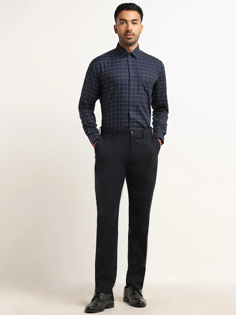 WES Formals Navy Checkered Relaxed Fit Shirt