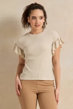 Women Beige Ruffle Top