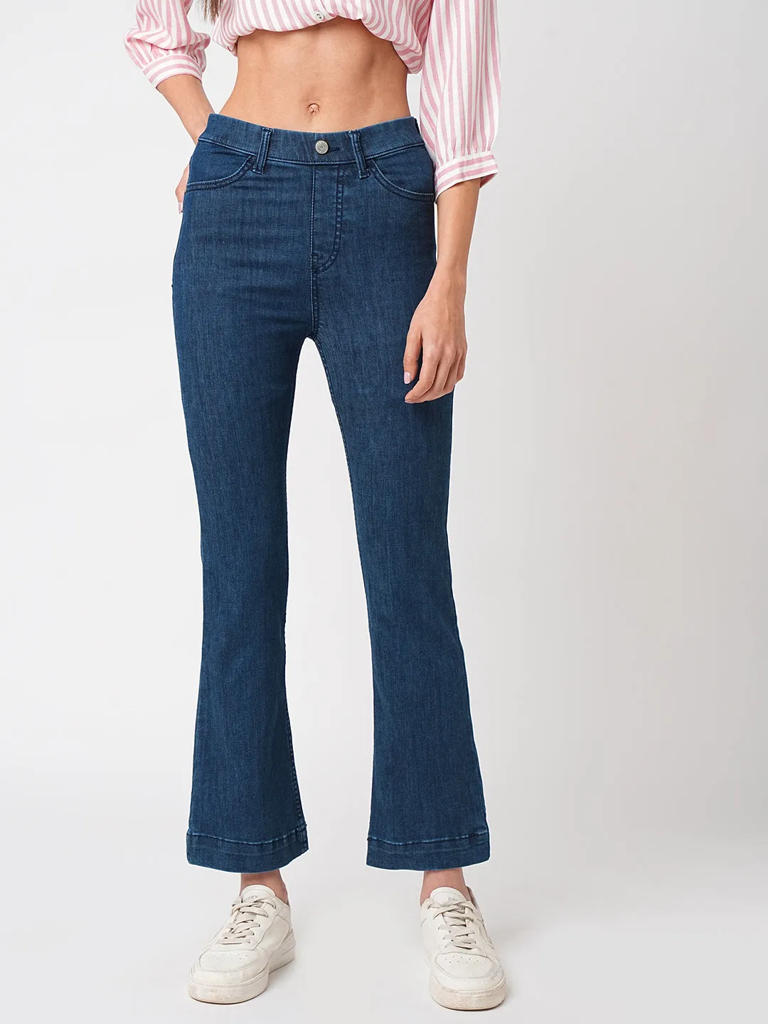 Women High-Rise Mini Flare Jeans