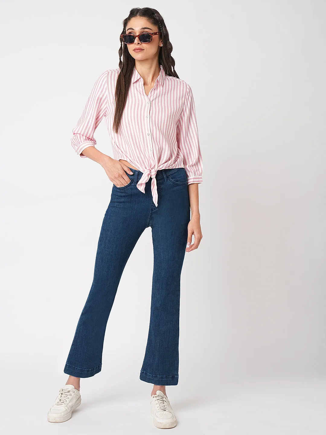 Women High-Rise Mini Flare Jeans