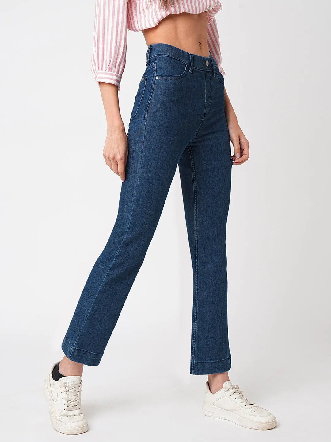 Women High-Rise Mini Flare Jeans