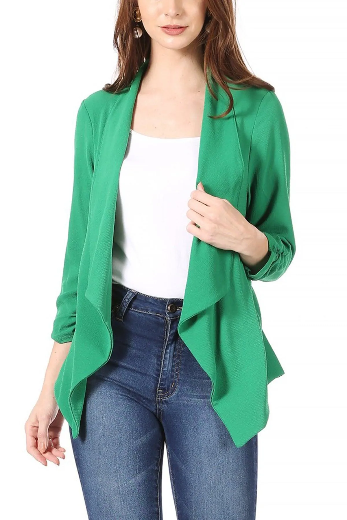 Women's Woven Casual Relaxed Fit Open Front Blazer Jacket