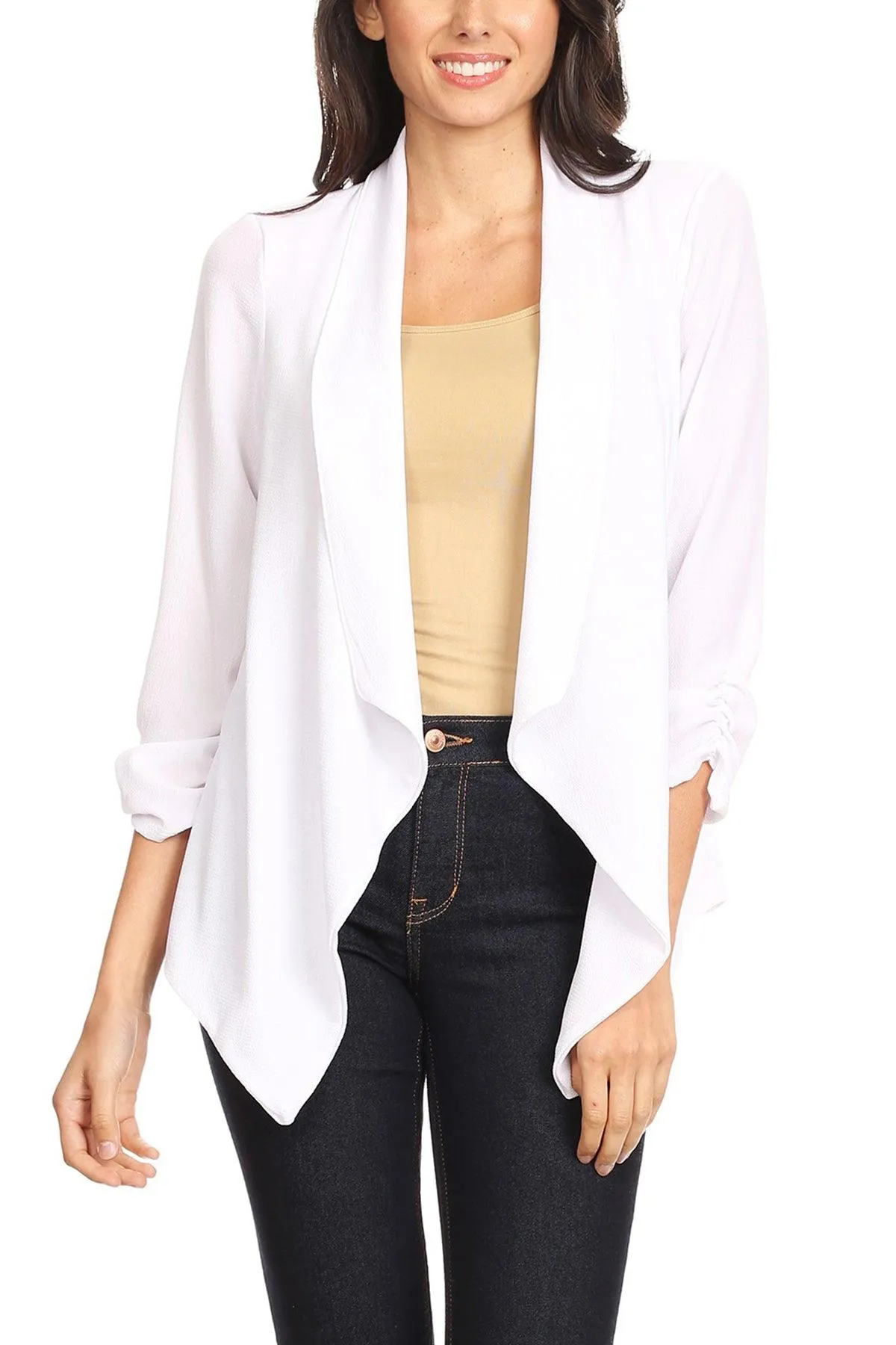 Women's Woven Casual Relaxed Fit Open Front Blazer Jacket