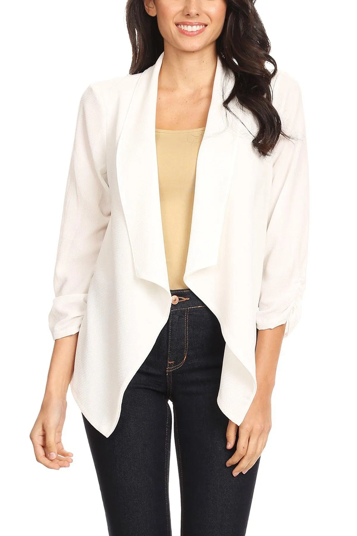 Women's Woven Casual Relaxed Fit Open Front Blazer Jacket