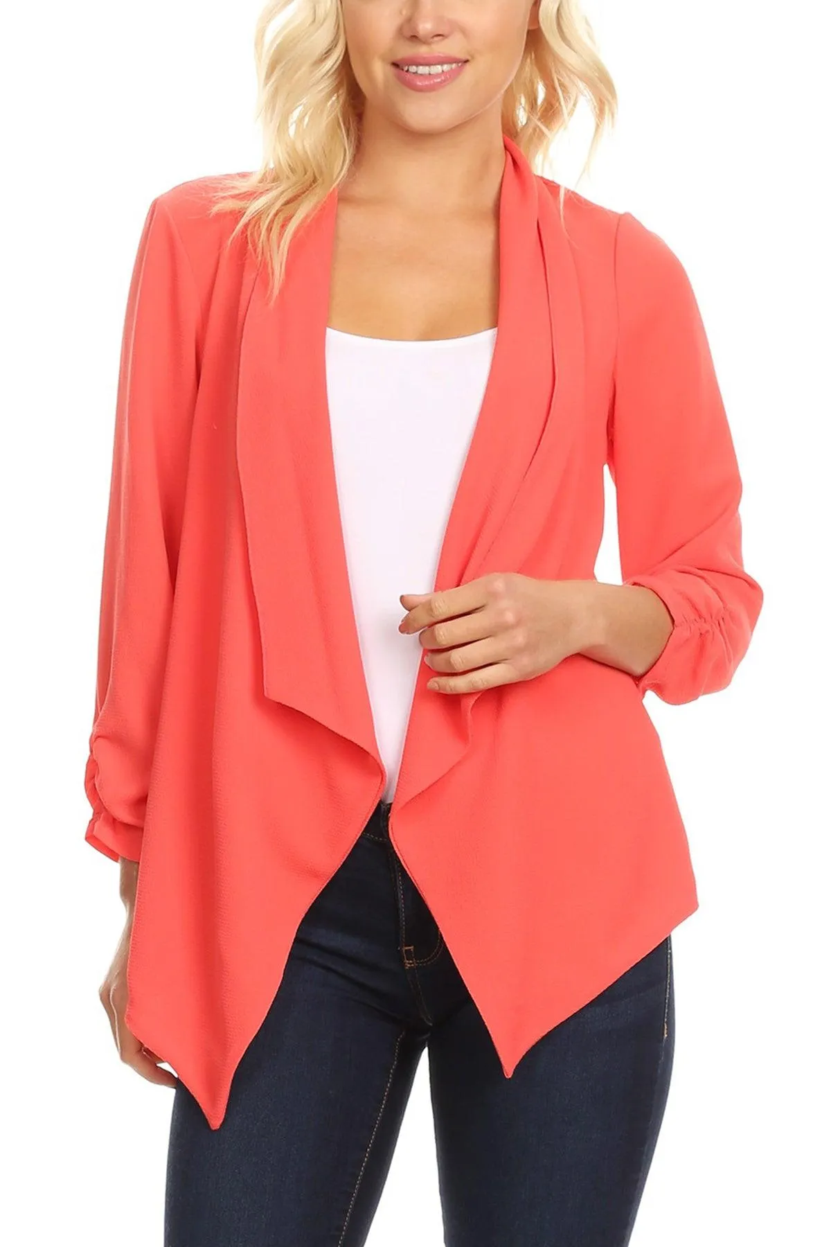 Women's Woven Casual Relaxed Fit Open Front Blazer Jacket