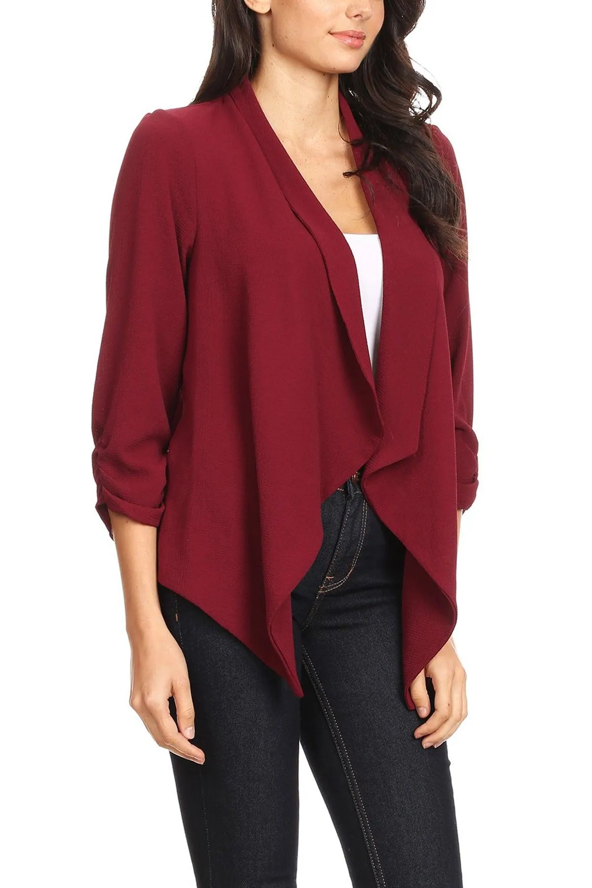 Women's Woven Casual Relaxed Fit Open Front Blazer Jacket