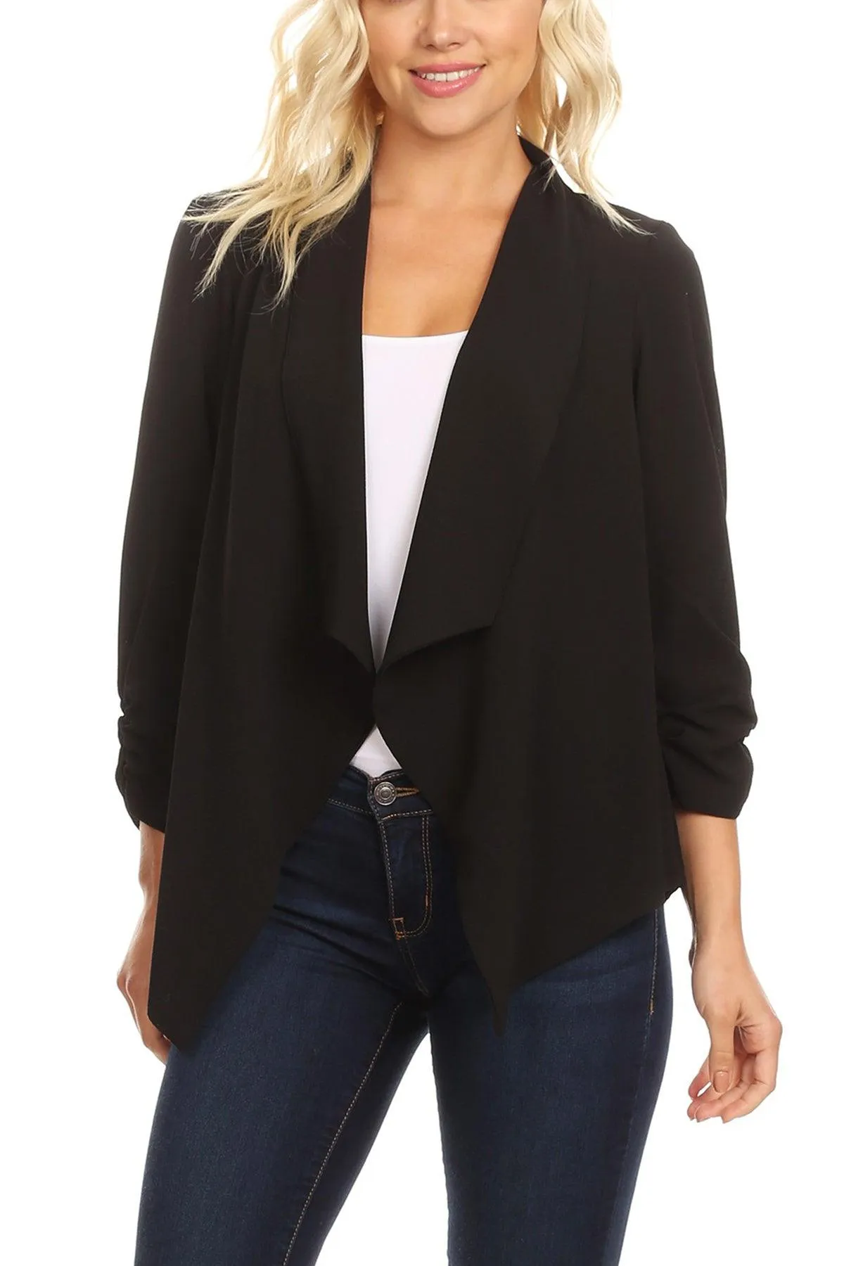 Women's Woven Casual Relaxed Fit Open Front Blazer Jacket