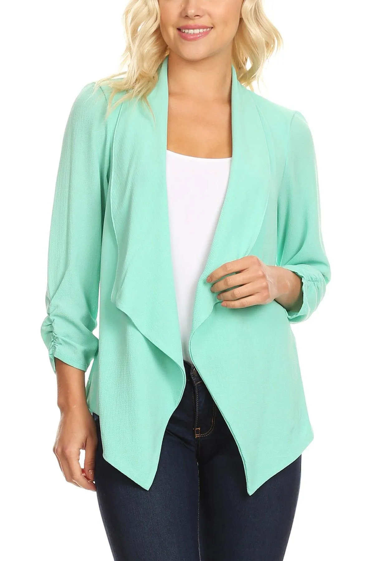 Women's Woven Casual Relaxed Fit Open Front Blazer Jacket