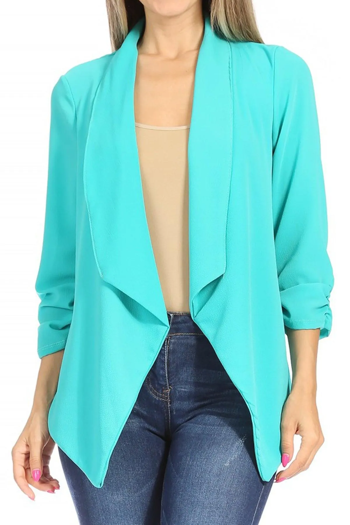 Women's Woven Casual Relaxed Fit Open Front Blazer Jacket